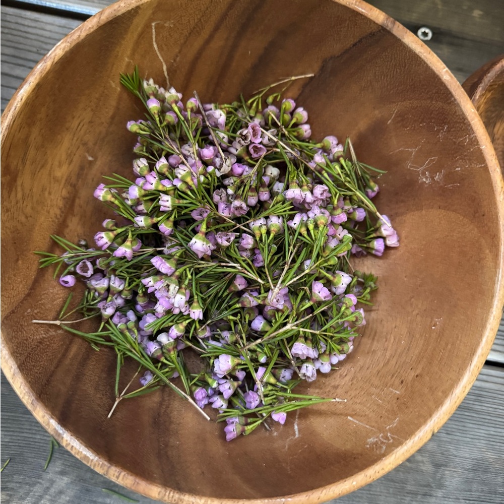 Wooden Bowl with Purple Flowers